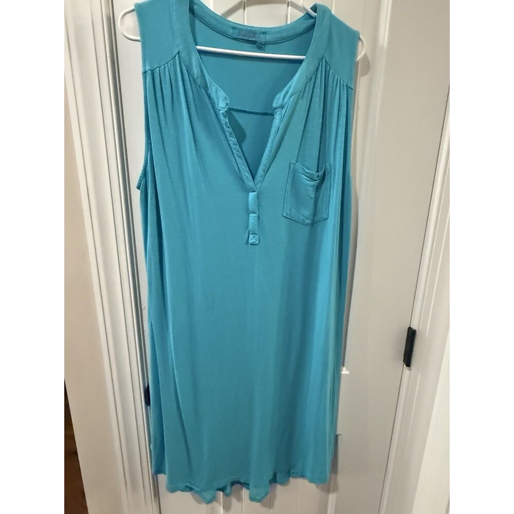 Fresh Produce Dress Women L Blue Aqua Sleeveless Beach Pool Vacation Cotton Midi